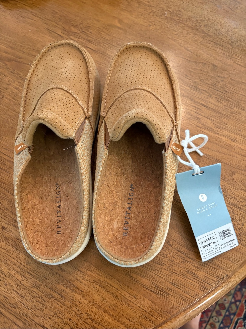 REVITALIGN Slip-On Perforated Mules in Tan